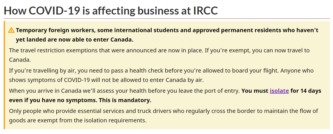 加拿大宣布持工签及学签的临时居民允许入境加拿大
