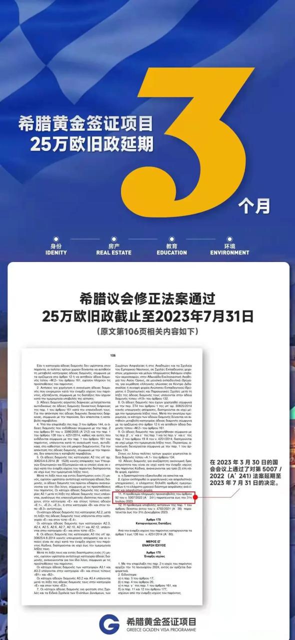 希腊低价窗口期再加3个月，希腊黄金签证涨价日延期至8月1日！