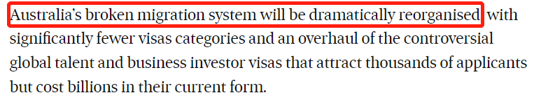 澳洲移民政策或将迎来大调整！削减签证类别，取消人才和重大投资者签证！